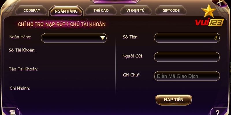 Các hình thức nạp tiền Vui123